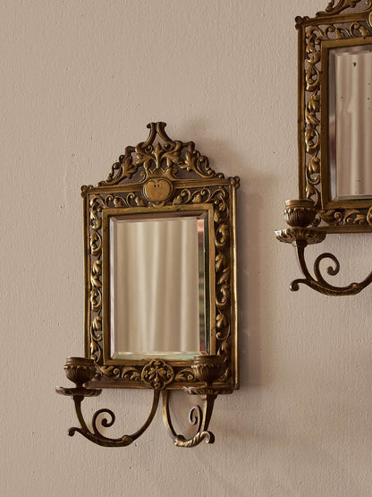 Pair of French antique brass candle sconces