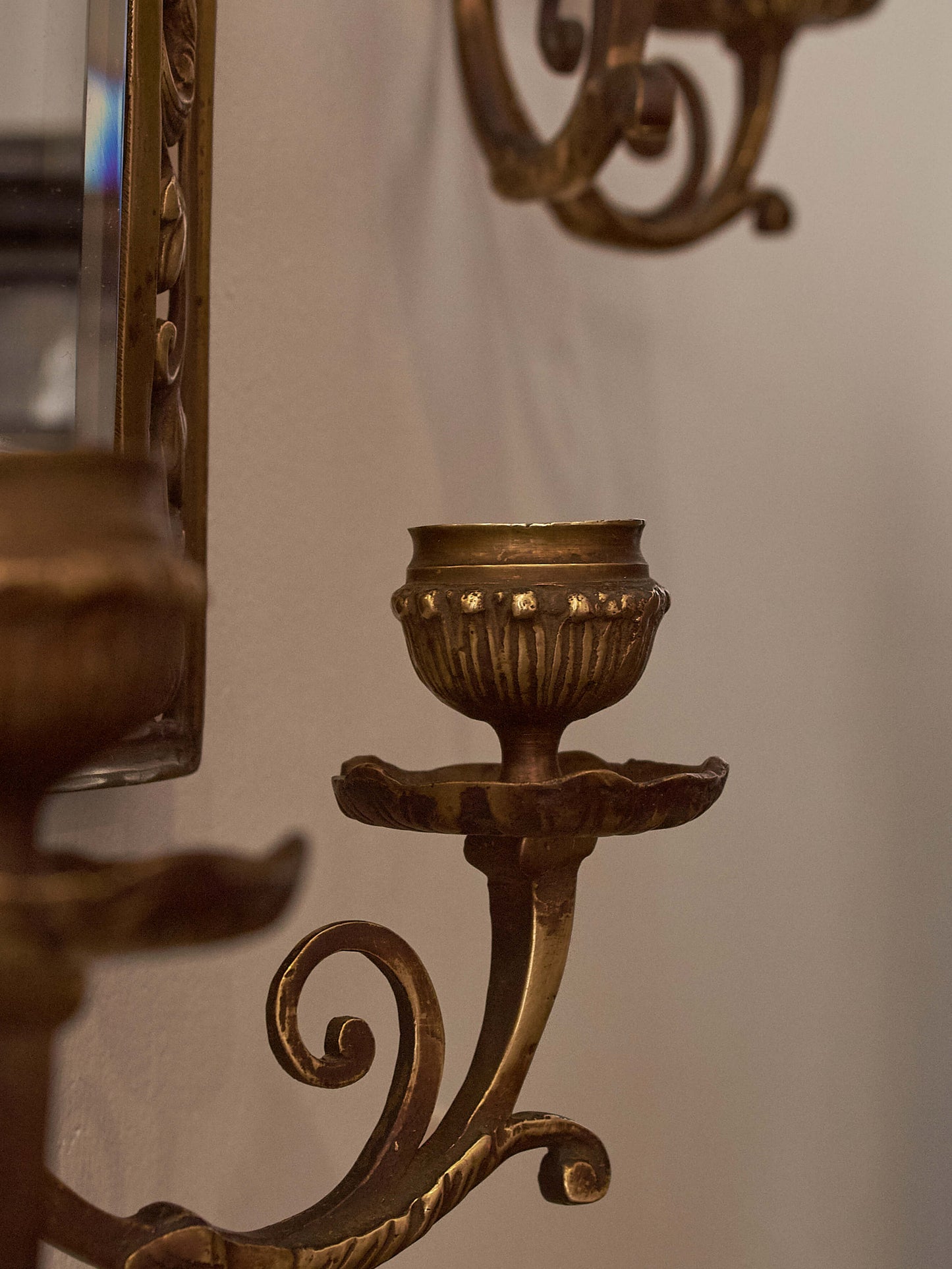 Pair of French antique brass candle sconces