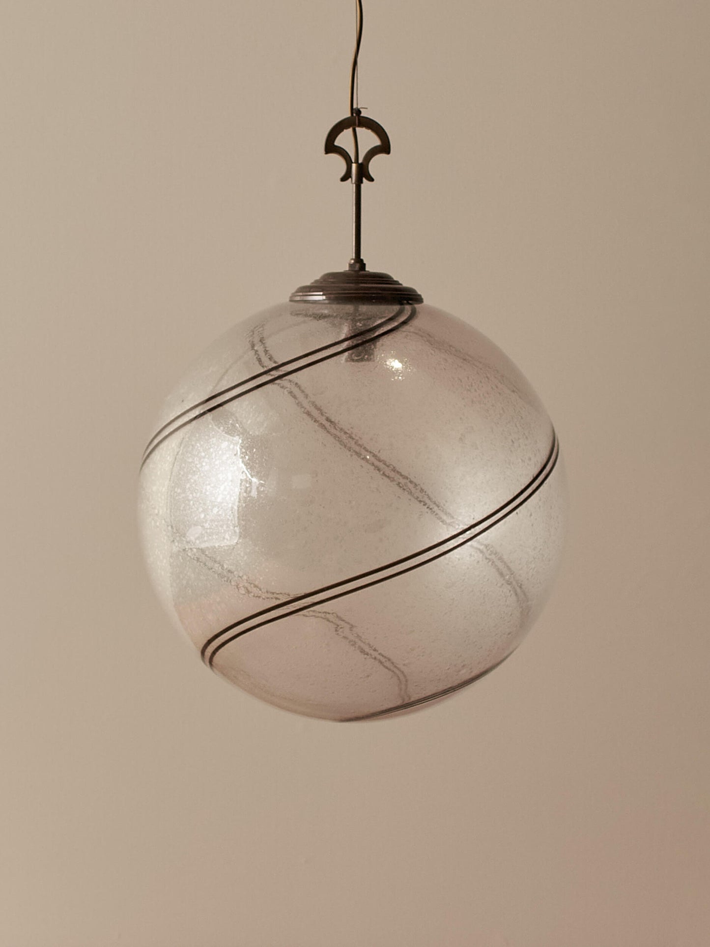 Mid-century Italian striped globe Murano pendant