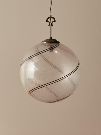 Mid-century Italian striped globe Murano pendant