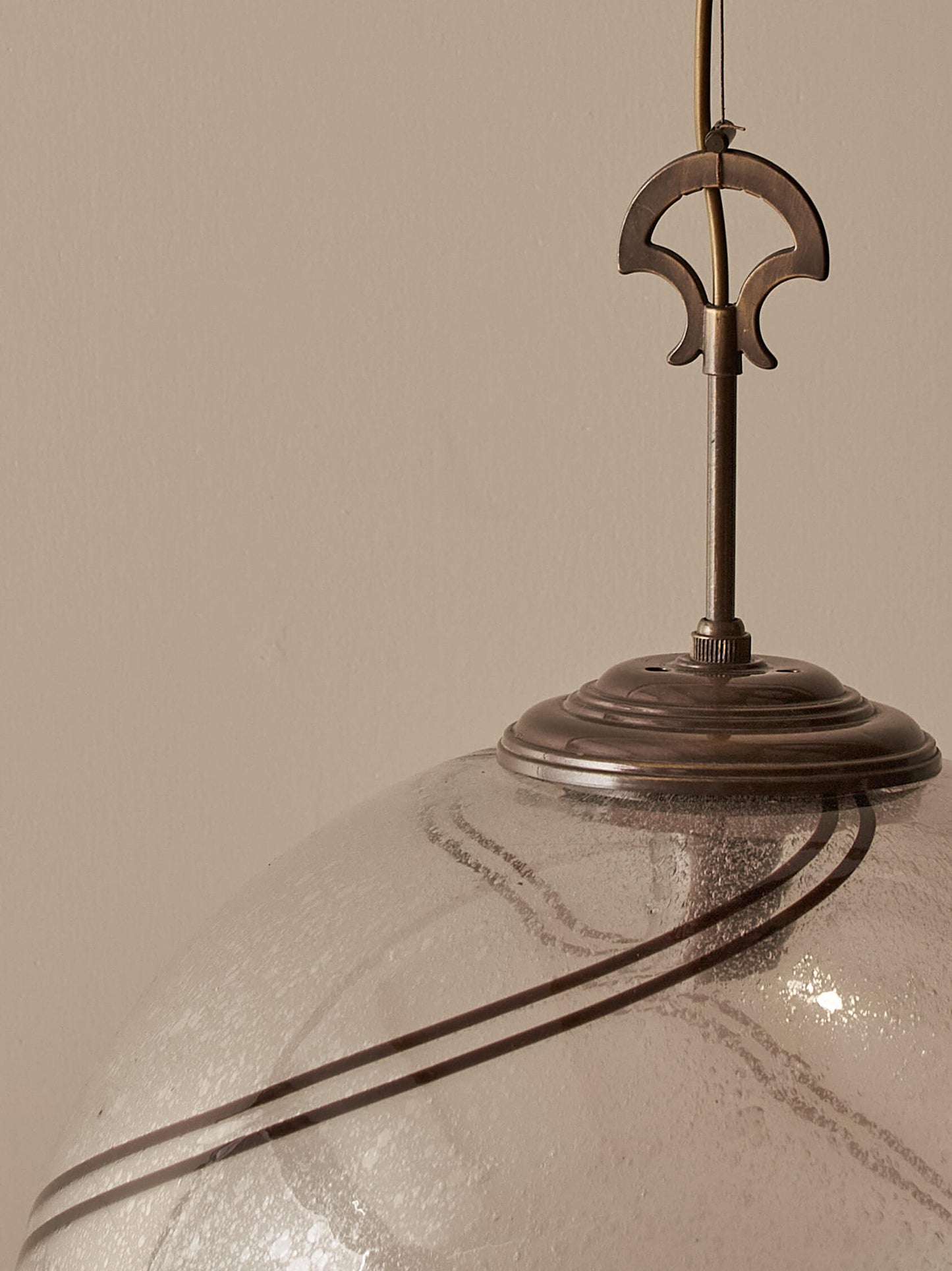Mid-century Italian striped globe Murano pendant