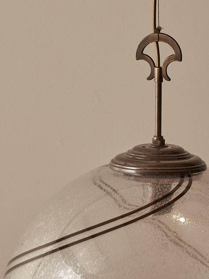Mid-century Italian striped globe Murano pendant