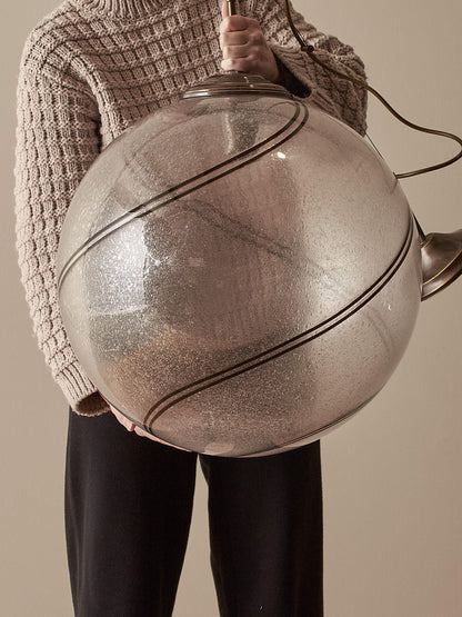 Mid-century Italian striped globe Murano pendant