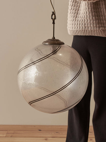 Mid-century Italian striped globe Murano pendant