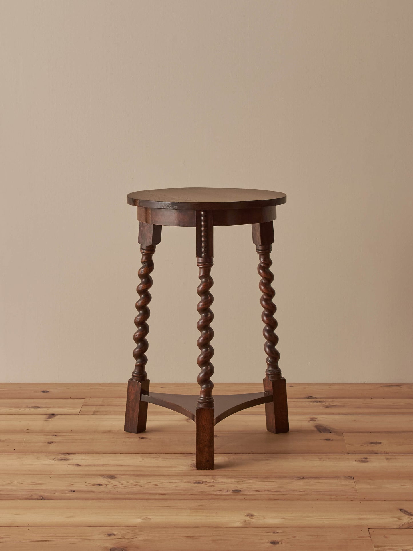 Vintage oak circular table with barley twist legs