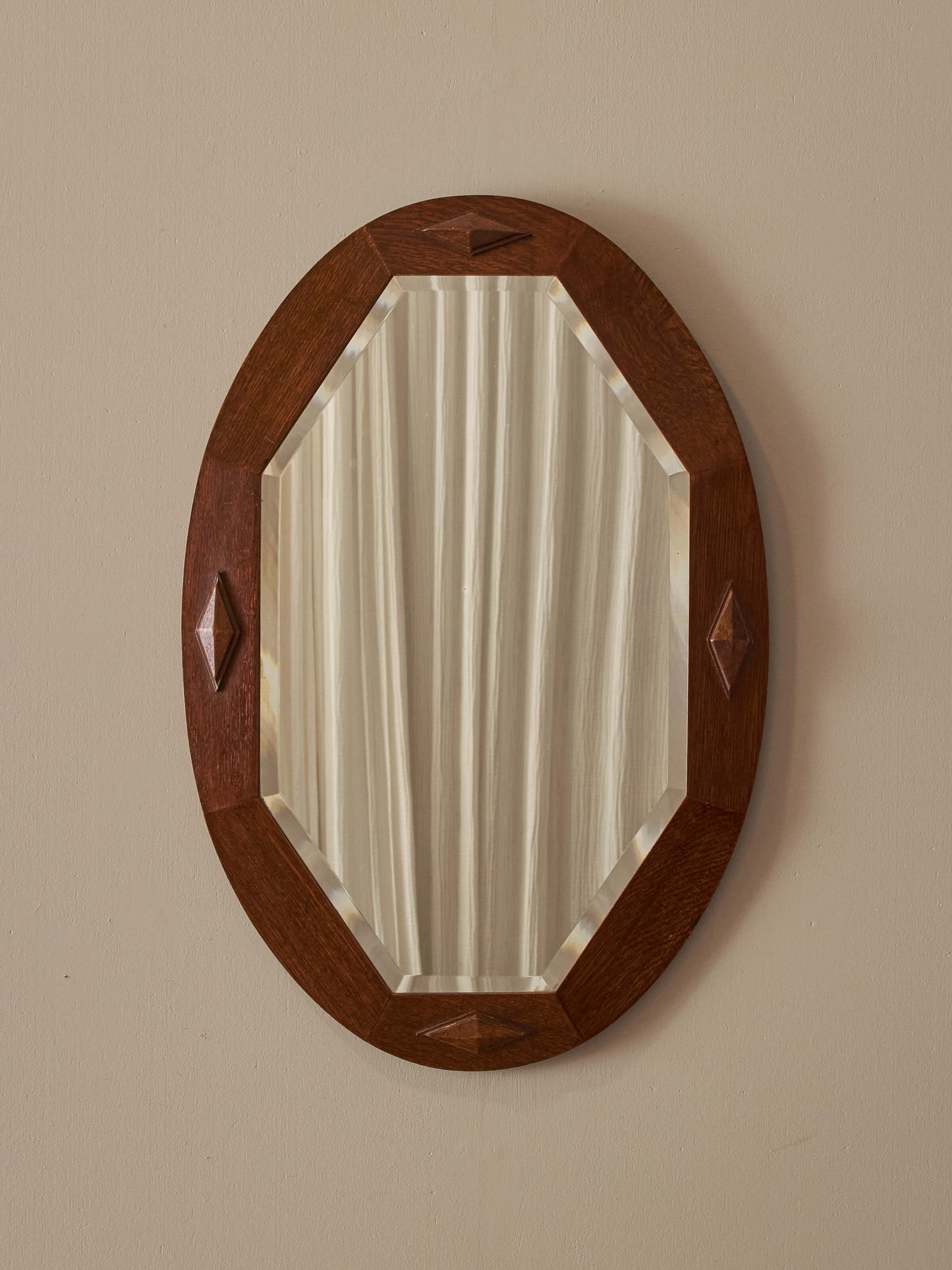 Edwardian oak oval mirror