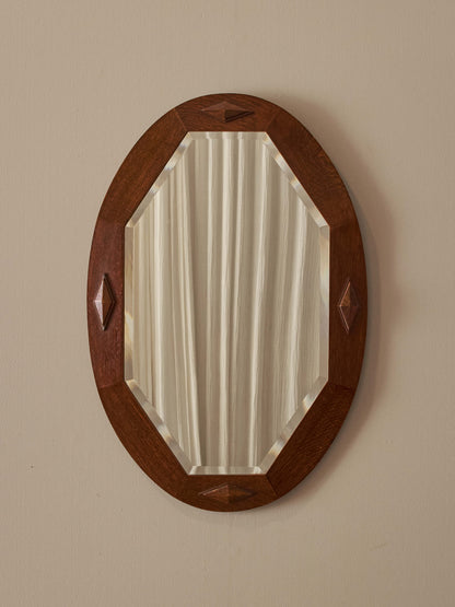 Edwardian oak oval mirror