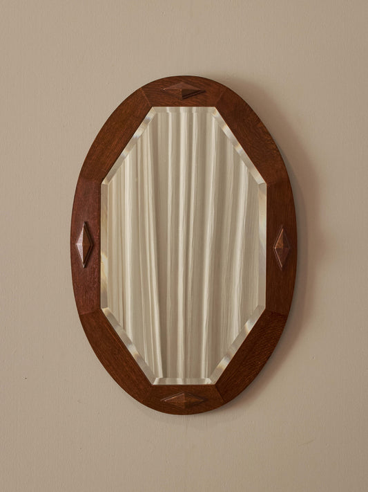 Edwardian oak oval mirror