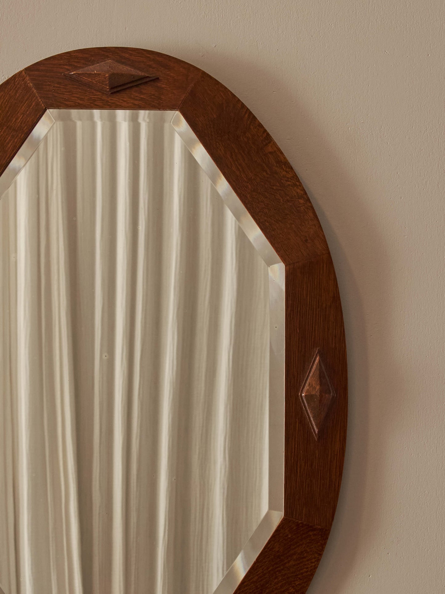 Edwardian oak oval mirror