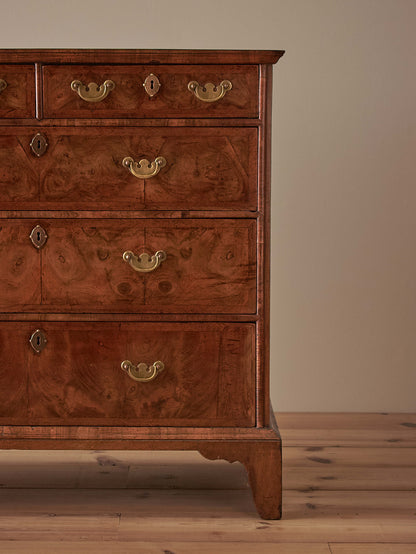 George I figured walnut chest of drawers