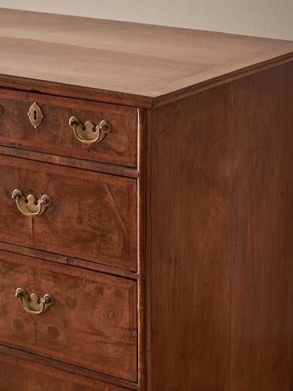 George I figured walnut chest of drawers
