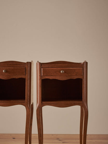 Pair of French mid-century oak bedside tables