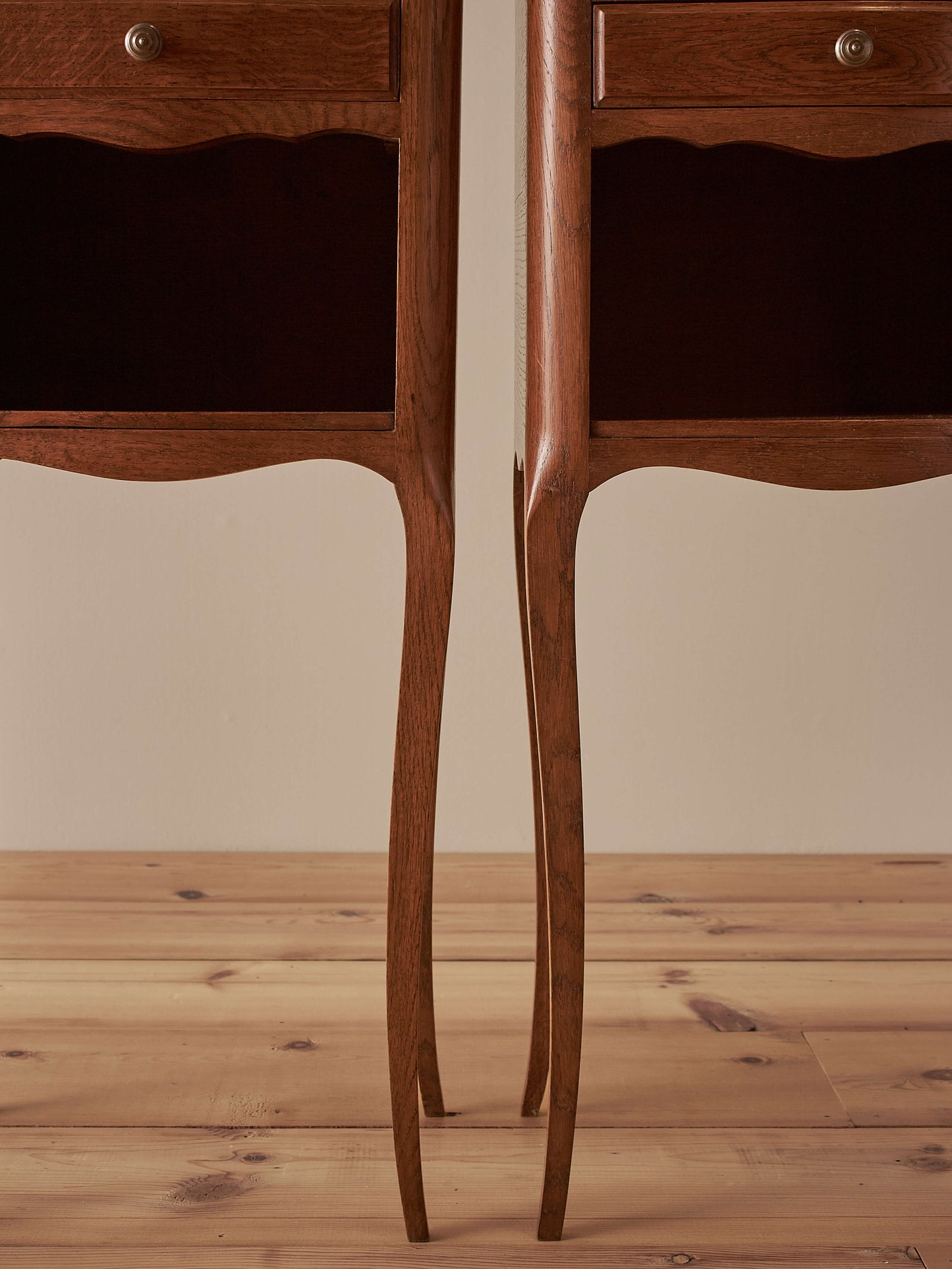 Pair of French mid-century oak bedside tables