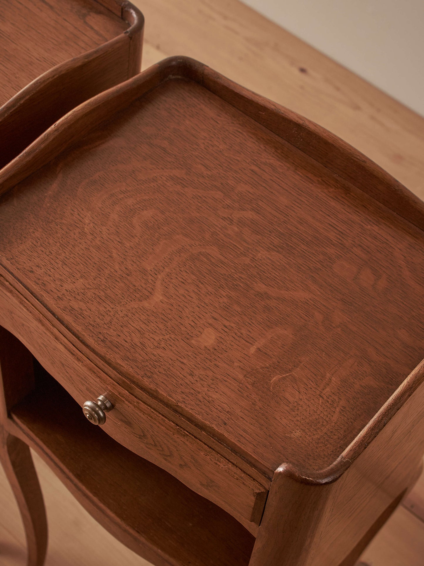 Pair of French mid-century oak bedside tables