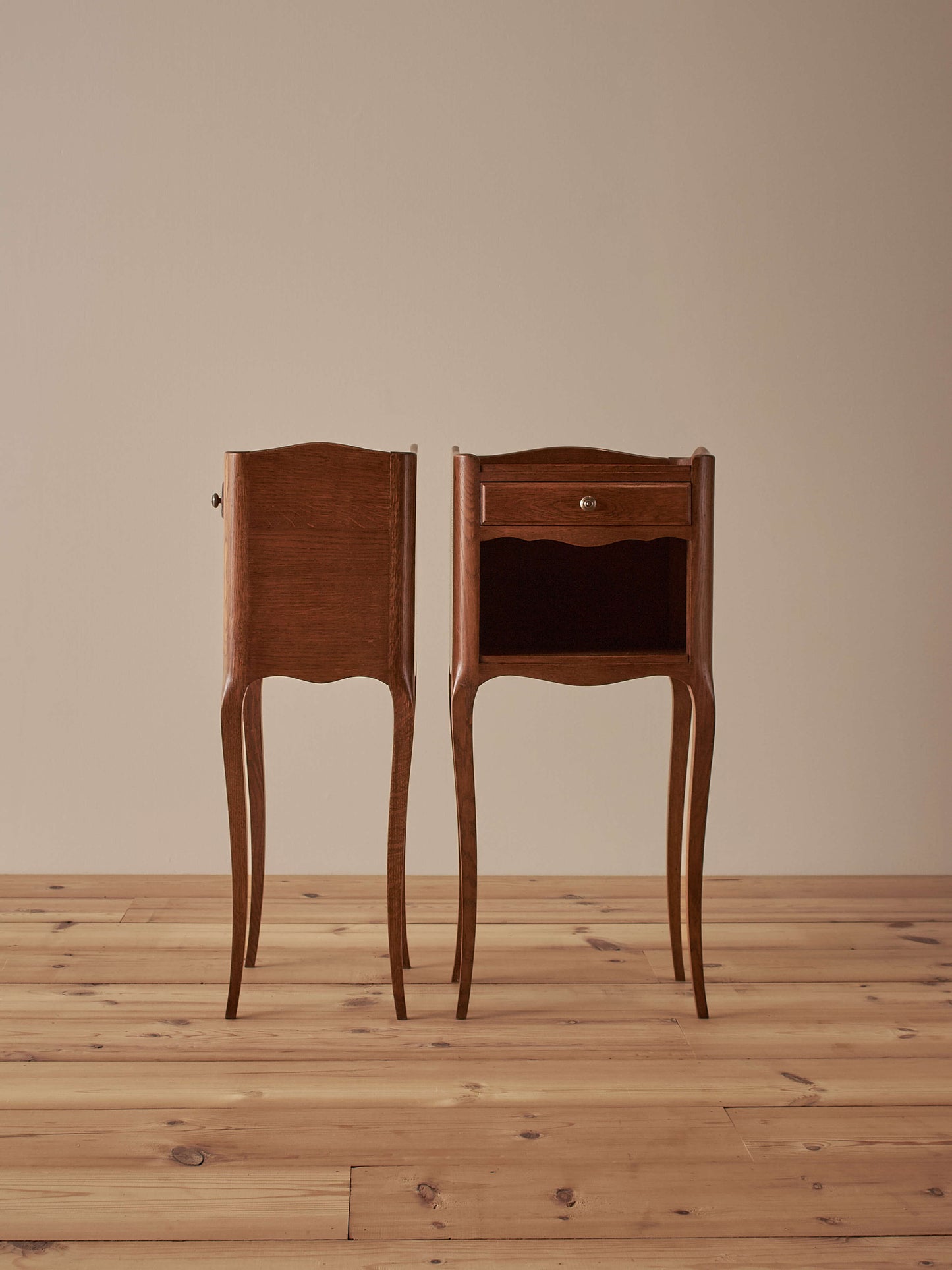 Pair of French mid-century oak bedside tables