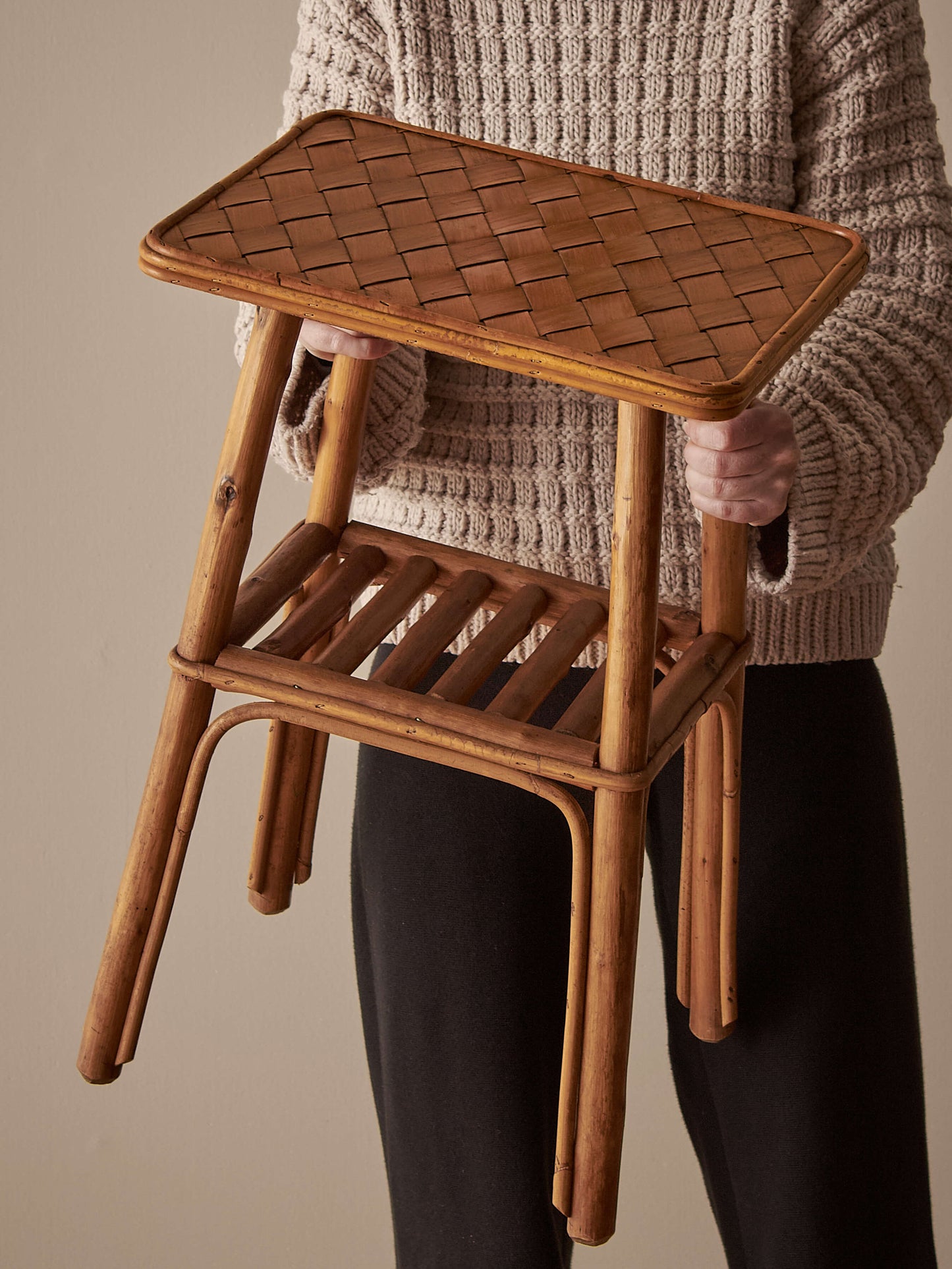 French mid-century bamboo side table