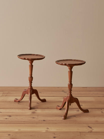 Pair of vintage mahogany scalloped wine tables