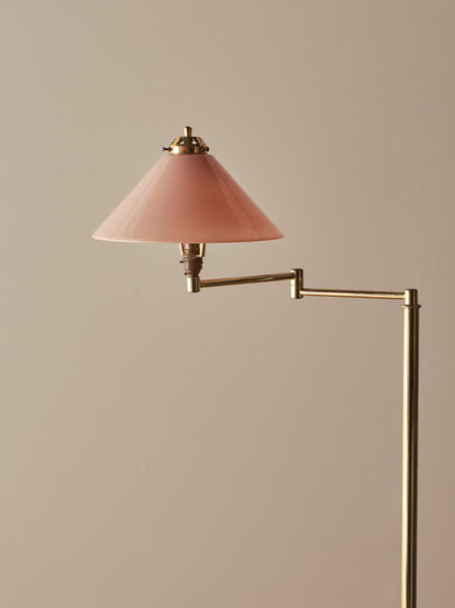 Mid-century brass floor lamp with pink glass shade