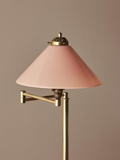 Mid-century brass floor lamp with pink glass shade