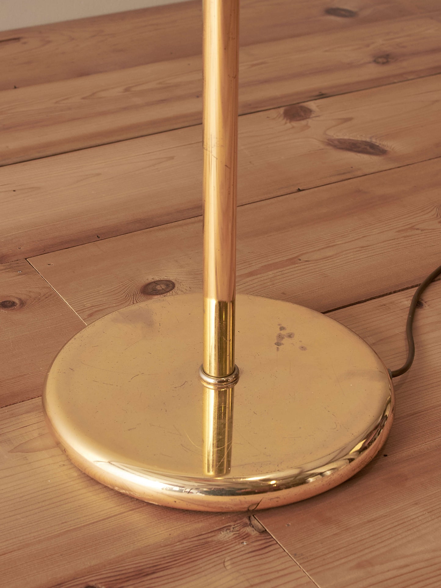 Mid-century brass floor lamp with pink glass shade