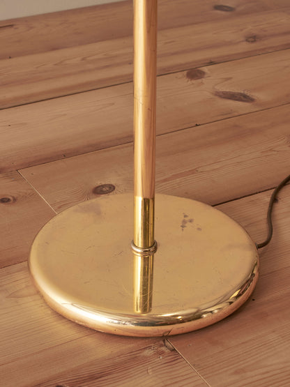 Mid-century brass floor lamp with pink glass shade