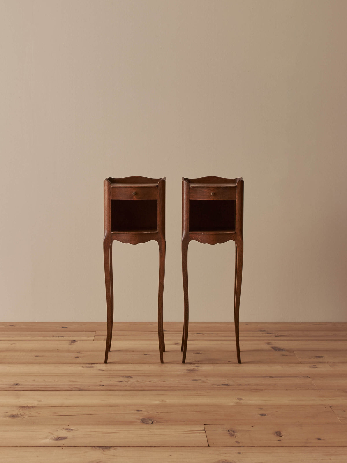 Pair of vintage petite oak bedside tables