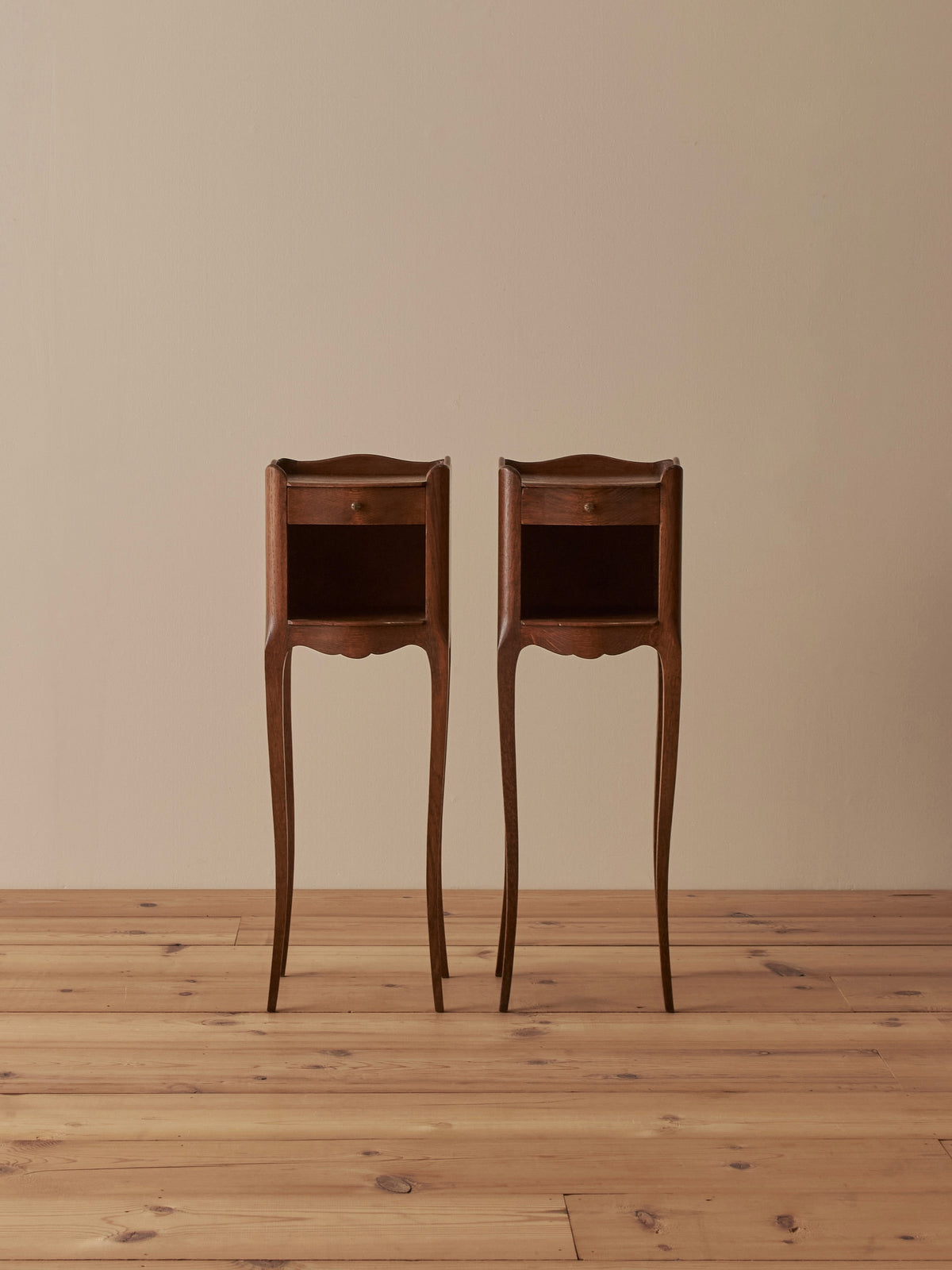 Pair of vintage petite oak bedside tables
