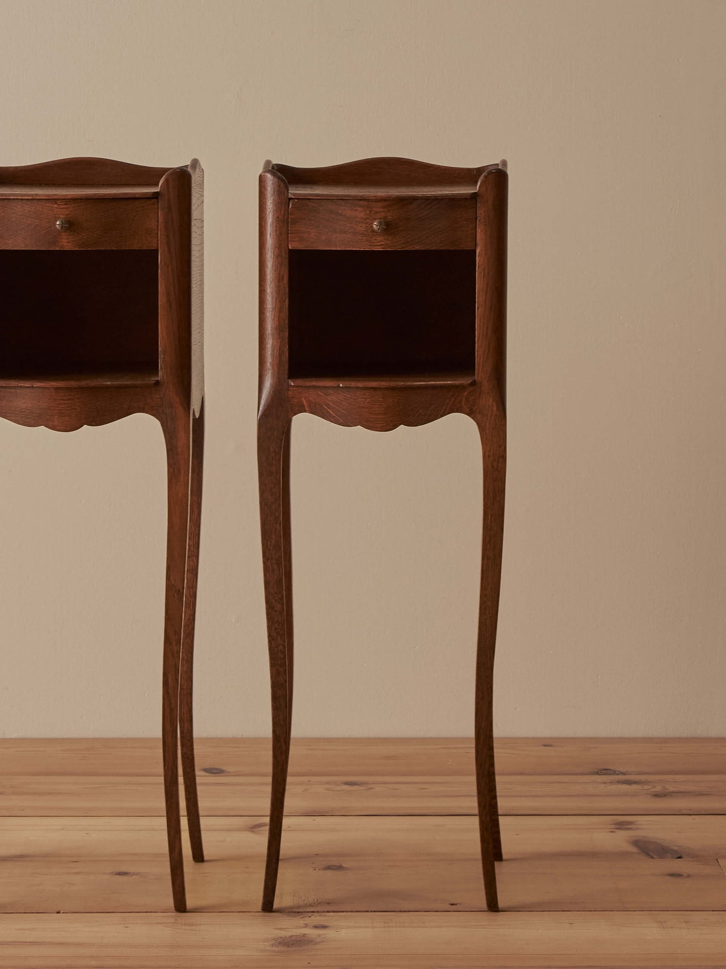 Pair of vintage petite oak bedside tables