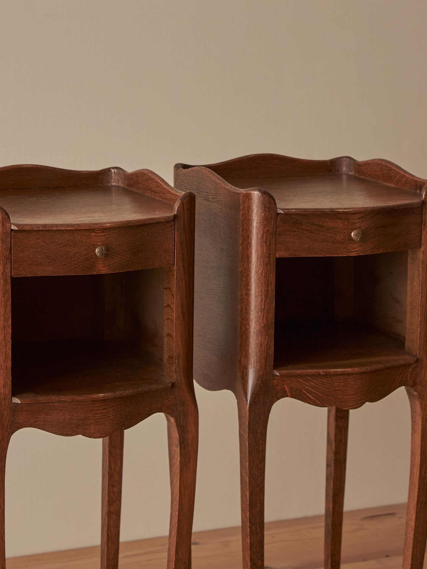 Pair of vintage petite oak bedside tables