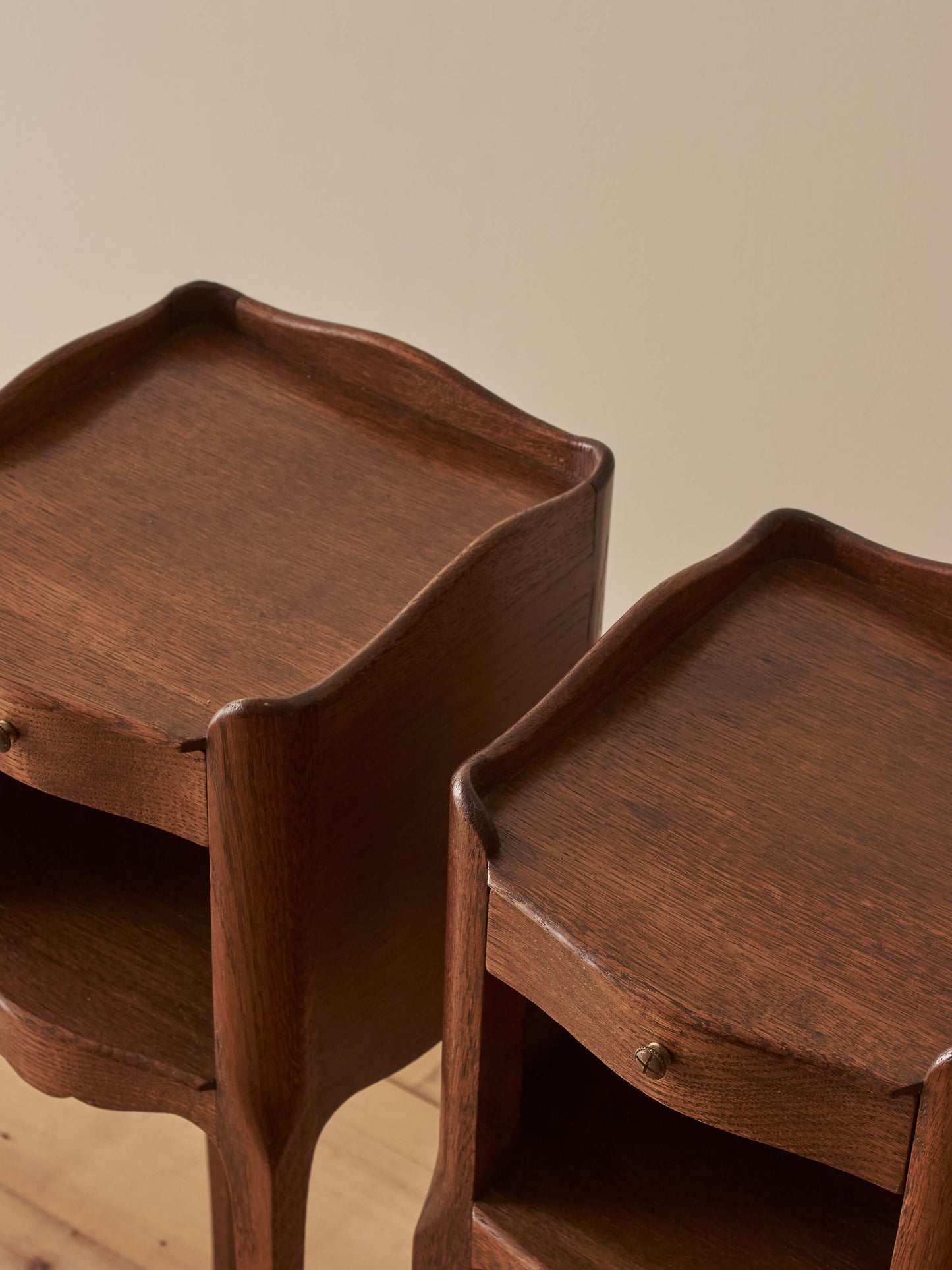 Pair of vintage petite oak bedside tables