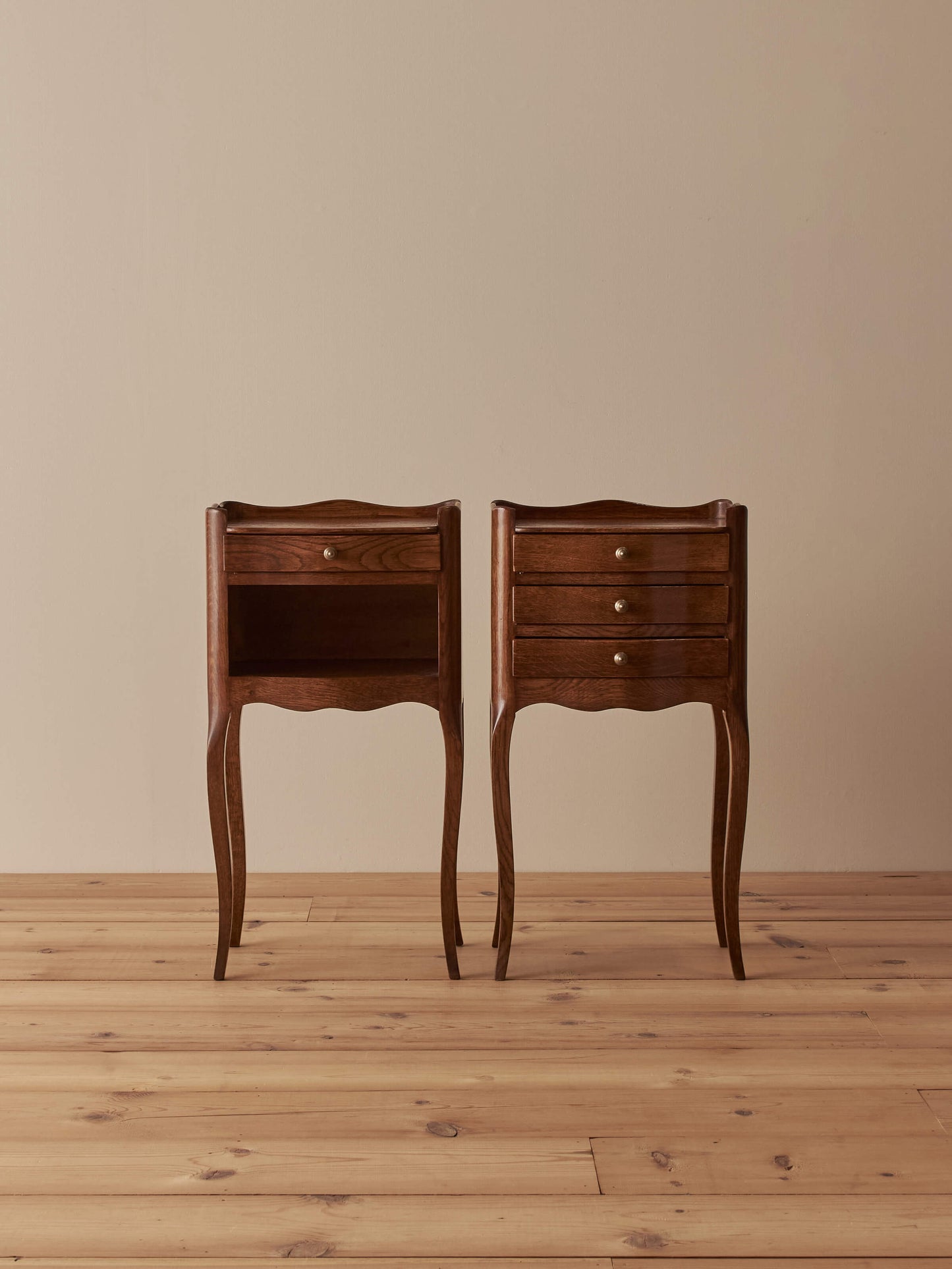 Pair of French vintage oak bedside tables