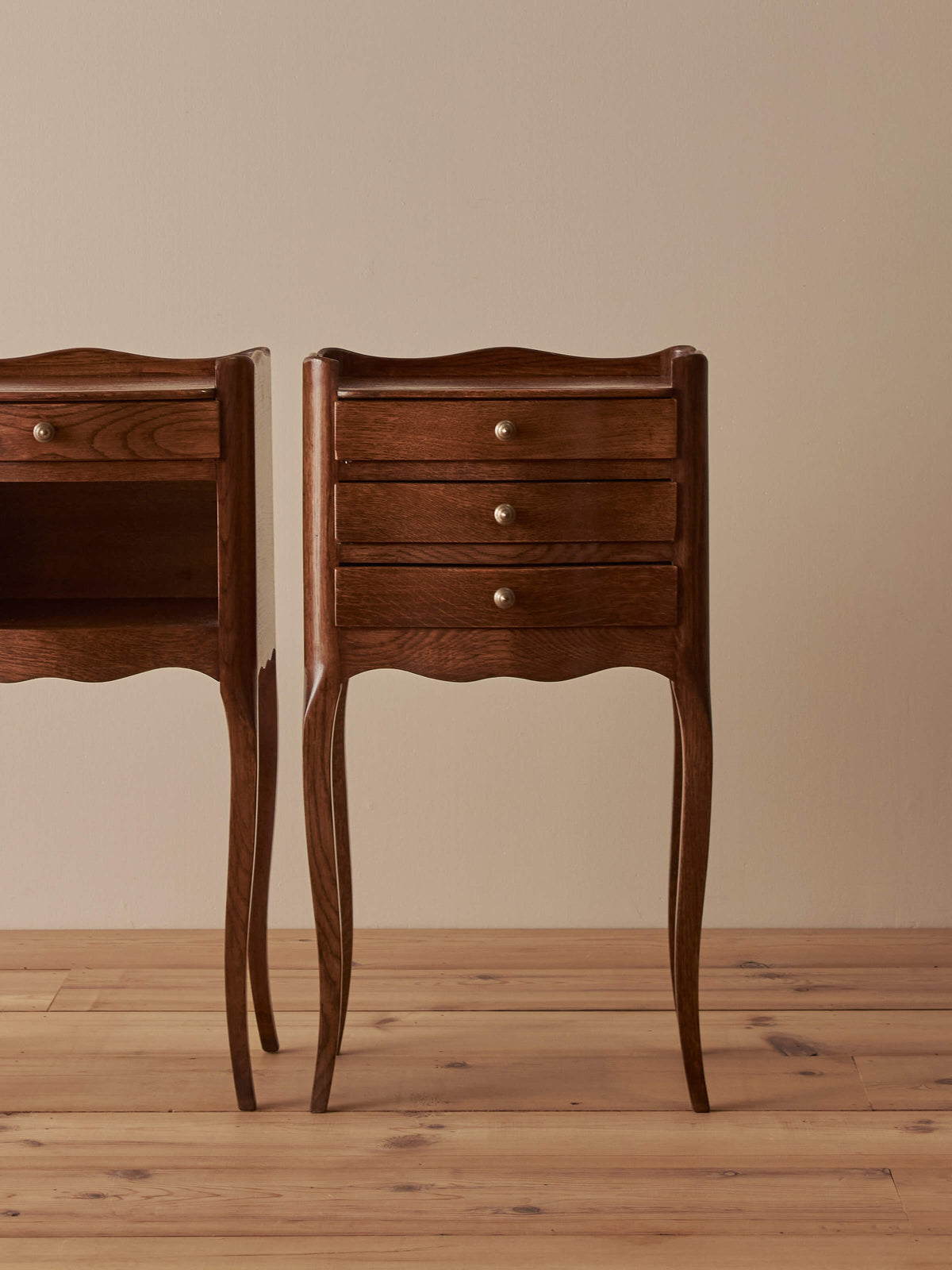 Pair of French vintage oak bedside tables