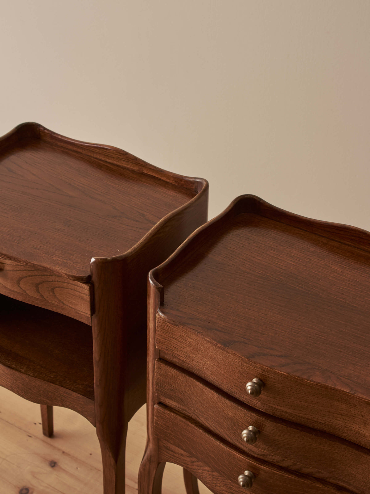 Pair of French vintage oak bedside tables