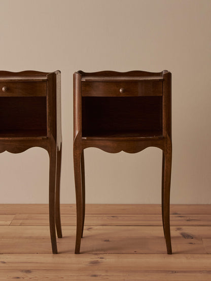 Pair of French vintage oak bedside tables with single drawer
