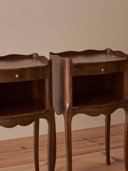 Pair of French vintage oak bedside tables with single drawer