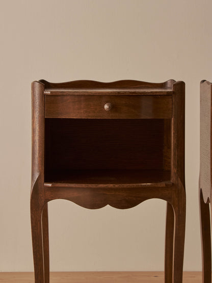 Pair of French vintage oak bedside tables with single drawer