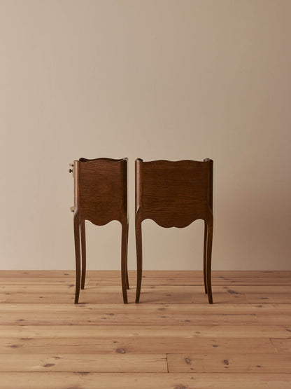 Pair of French vintage oak bedside tables with single drawer