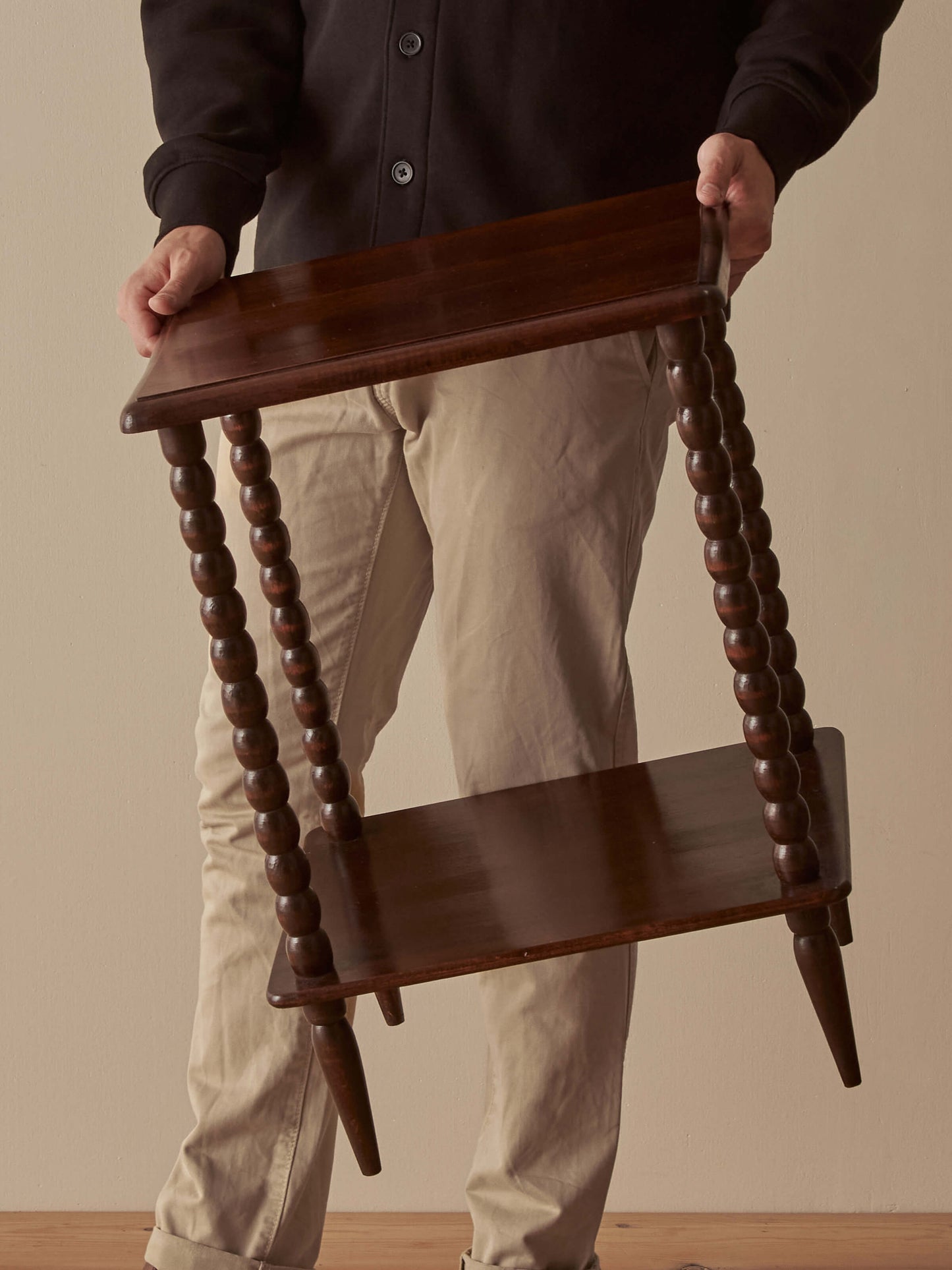 French vintage fruitwood bobbin side table
