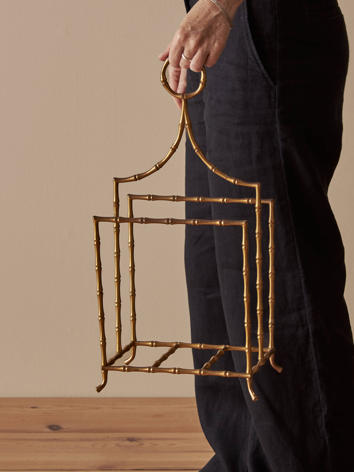 Vintage faux bamboo brass magazine rack