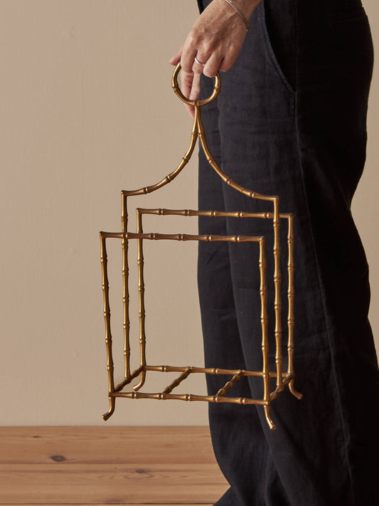 Vintage faux bamboo brass magazine rack