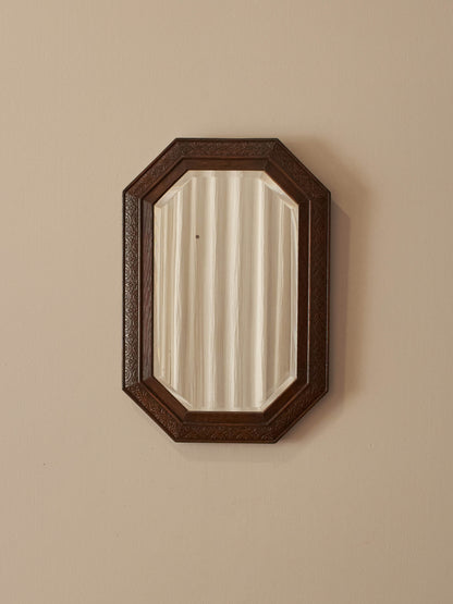 Edwardian oak carved octagonal mirror