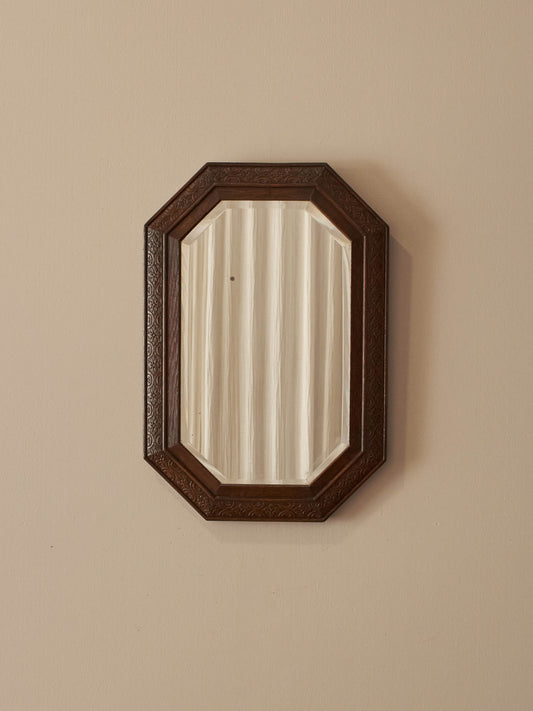 Edwardian oak carved octagonal mirror