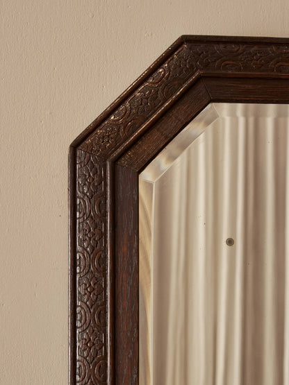 Edwardian oak carved octagonal mirror