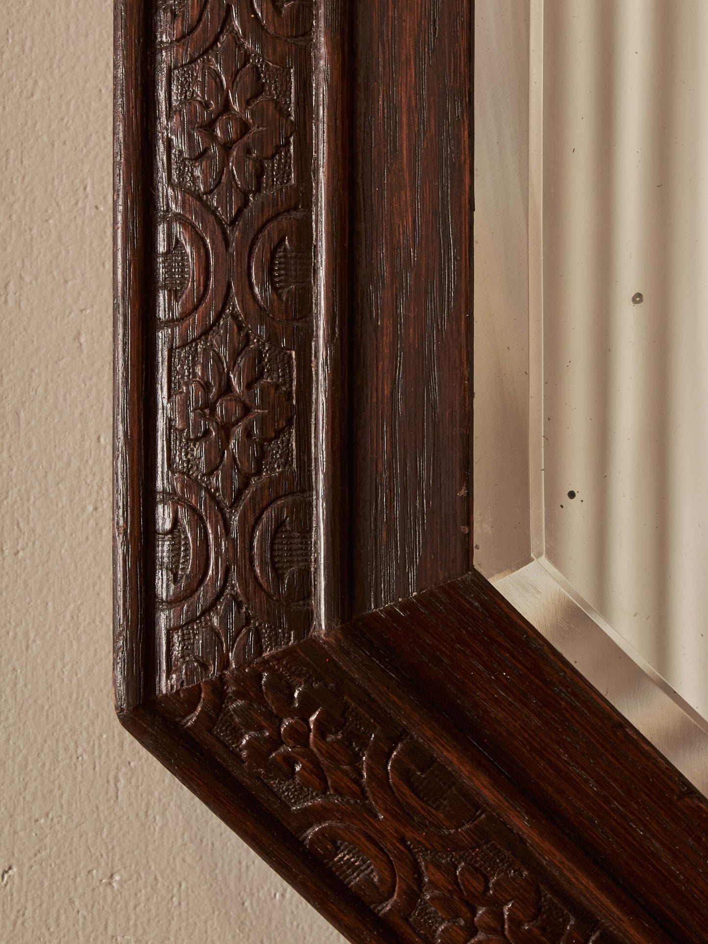 Edwardian oak carved octagonal mirror
