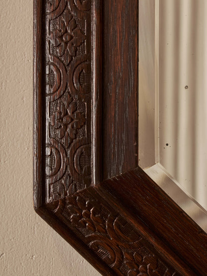Edwardian oak carved octagonal mirror