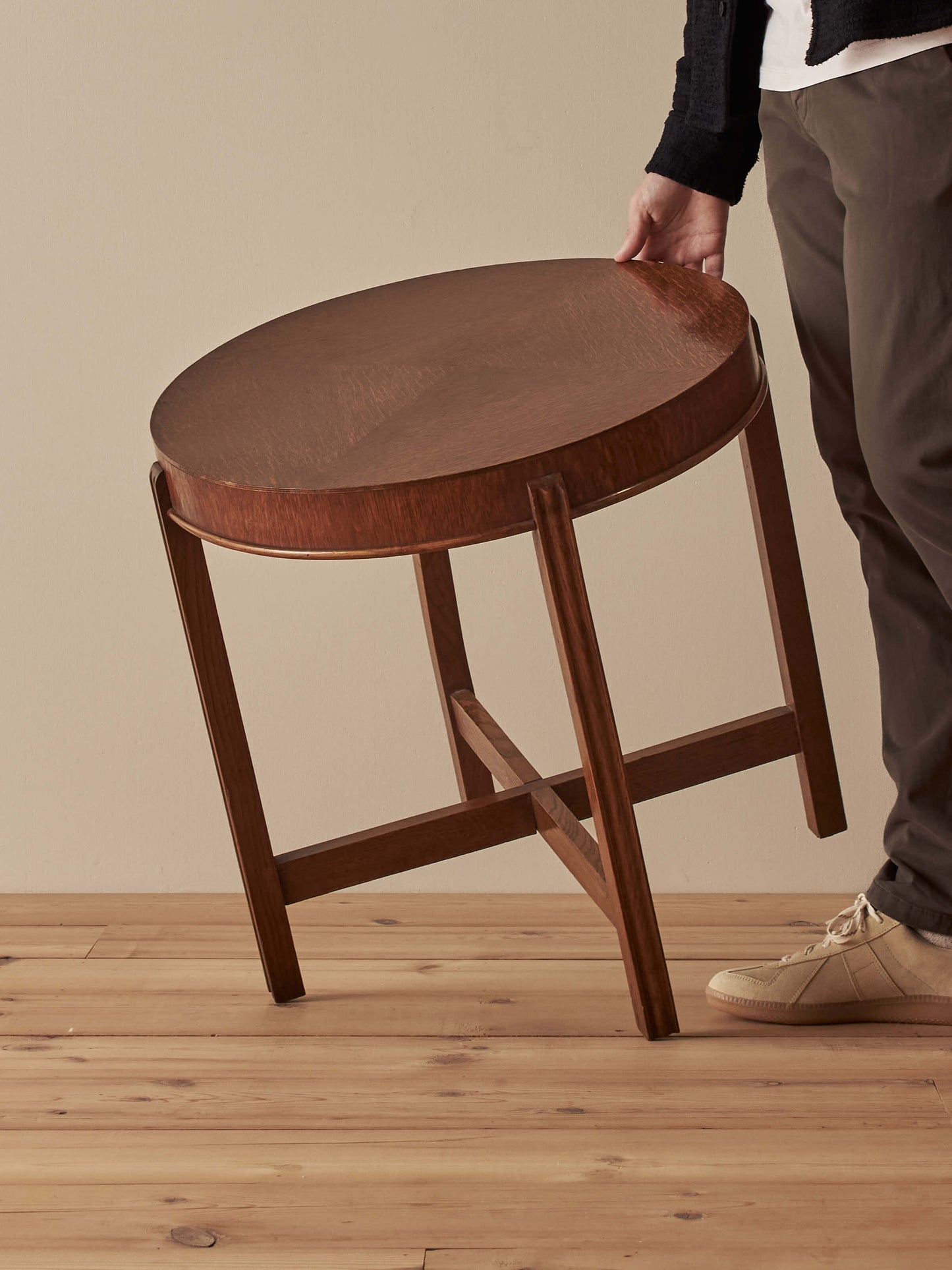 Mid-century oak-veneer circular table