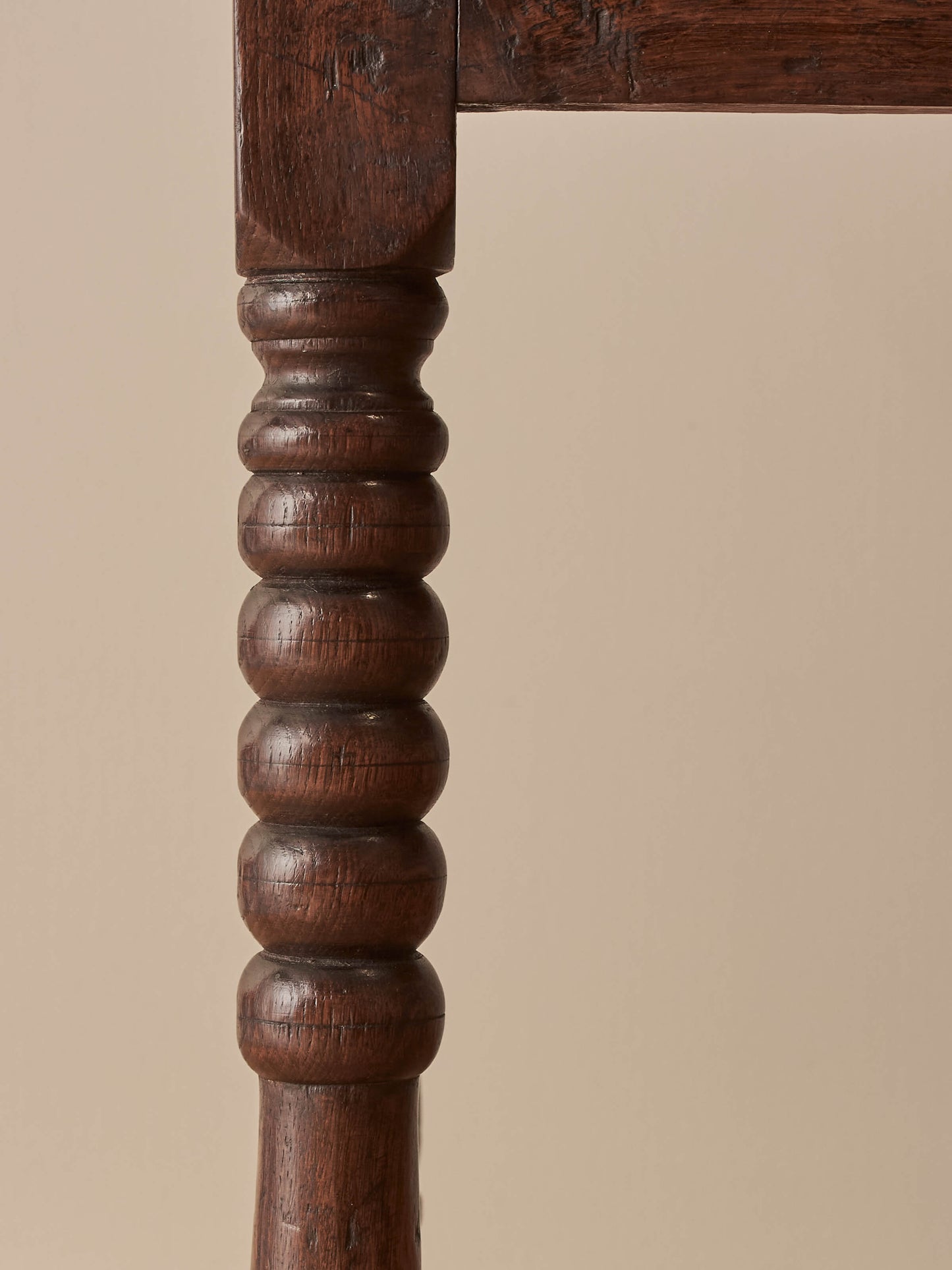 17th-century oak side table with bobbin supports