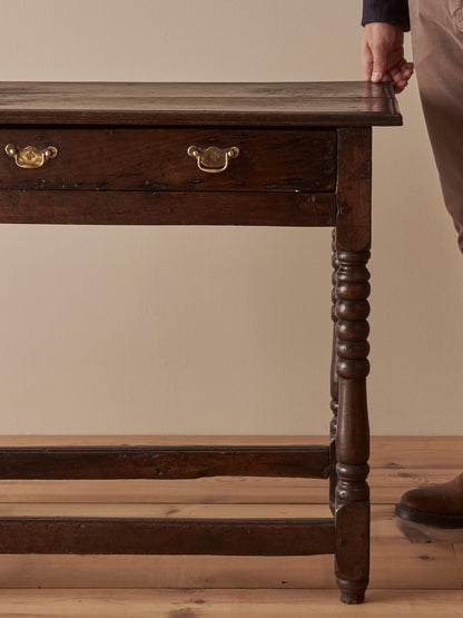 17th-century oak side table with bobbin supports