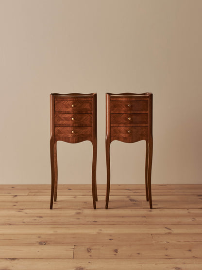 Pair of French vintage parquetry bedside tables