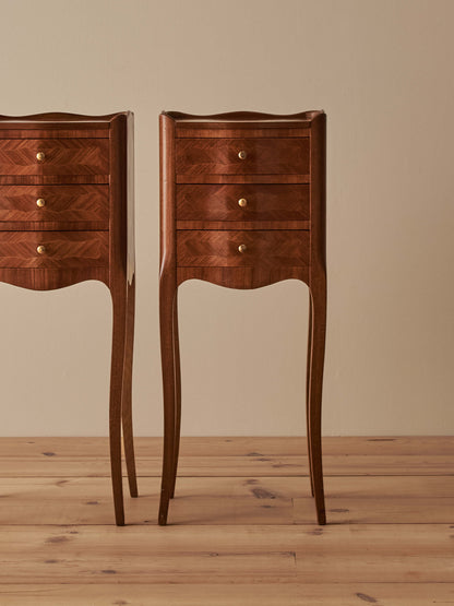 Pair of French vintage parquetry bedside tables